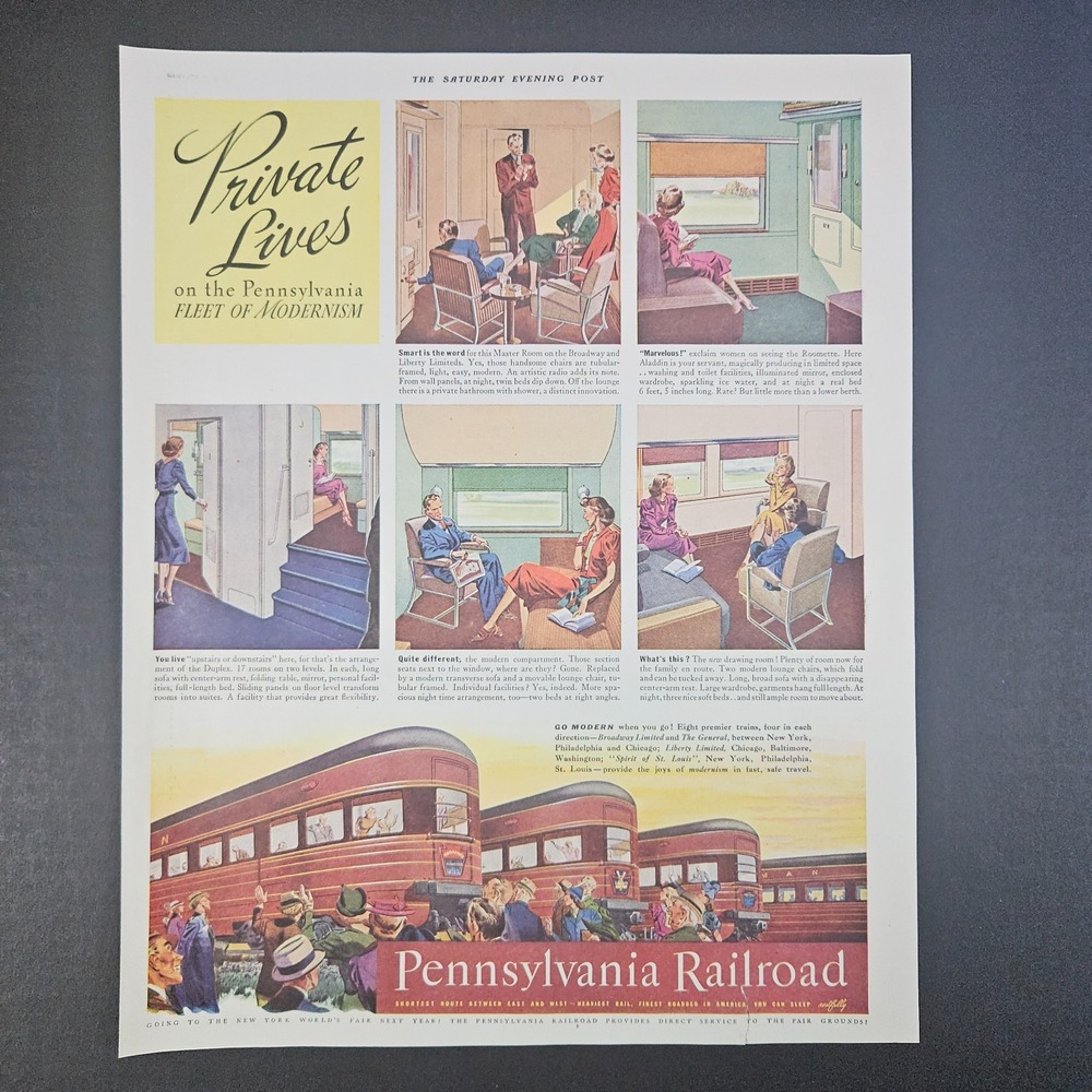 1938 Pennsylvania Railroad Private Lives Vintage Print Ad New York World's Fair